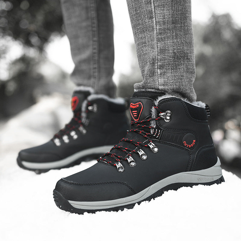 Men Warm Plush Hiking Lace-up Shoes